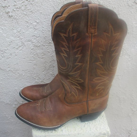 ARIAT ~ Heritage R Toe Western Boot ~Brown Distressed Leather ~ 9 C ~ Embroidery - Picture 5 of 13